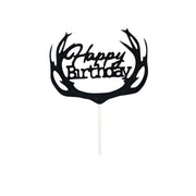 Happy Birthday Cake Topper Colour Printed Acrylic Party Decorations - Black-Deer V528-DEER-BLACK-963533