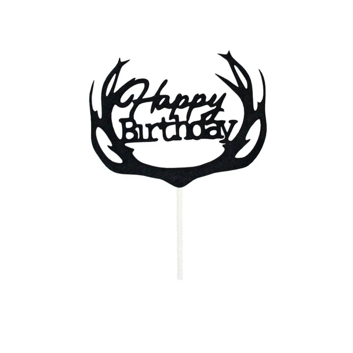 Happy Birthday Cake Topper Colour Printed Acrylic Party Decorations - Black-Deer V528-DEER-BLACK-963533