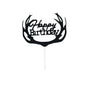 Happy Birthday Cake Topper Colour Printed Acrylic Party Decorations - Black-Deer V528-DEER-BLACK-963533