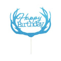 Happy Birthday Cake Topper Colour Printed Acrylic Party Decorations - Blue-Deer V528-DEER-BLUE-276961