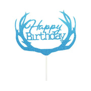 Happy Birthday Cake Topper Colour Printed Acrylic Party Decorations - Blue-Deer V528-DEER-BLUE-276961