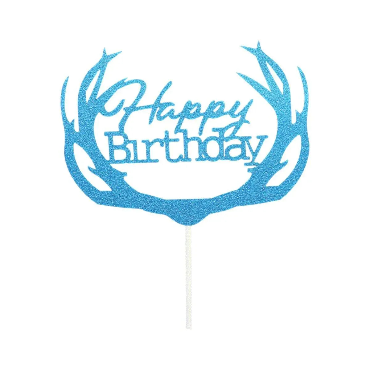 Happy Birthday Cake Topper Colour Printed Acrylic Party Decorations - Blue-Deer V528-DEER-BLUE-276961
