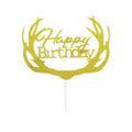 Happy Birthday Cake Topper Colour Printed Acrylic Party Decorations - Gold-Deer V528-DEER-GOLD-969234