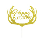 Happy Birthday Cake Topper Colour Printed Acrylic Party Decorations - Gold-Deer V528-DEER-GOLD-969234
