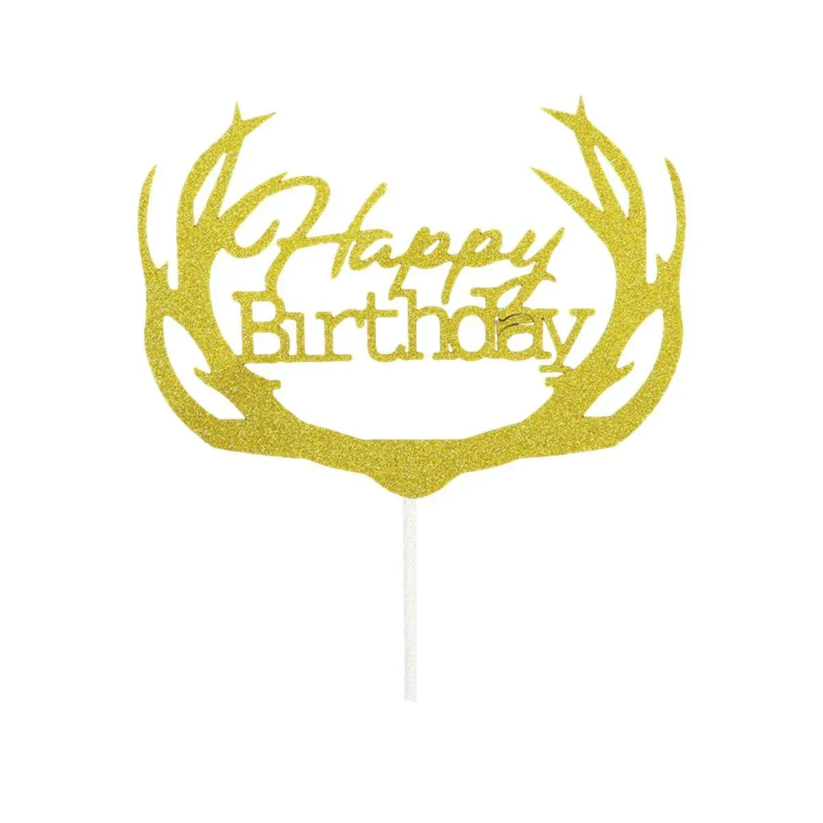 Happy Birthday Cake Topper Colour Printed Acrylic Party Decorations - Gold-Deer V528-DEER-GOLD-969234