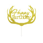 Happy Birthday Cake Topper Colour Printed Acrylic Party Decorations - Gold-Deer V528-DEER-GOLD-969234