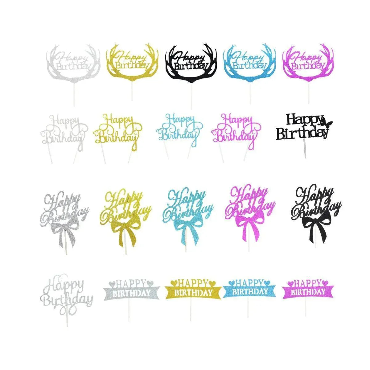 Happy Birthday Cake Topper Colour Printed Acrylic Party Decorations - Gold-Deer V528-DEER-GOLD-969234