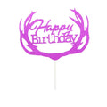 Happy Birthday Cake Topper Colour Printed Acrylic Party Decorations - Rose Red-Deer V528-DEER-ROSERED-232210