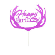 Happy Birthday Cake Topper Colour Printed Acrylic Party Decorations - Rose Red-Deer V528-DEER-ROSERED-232210