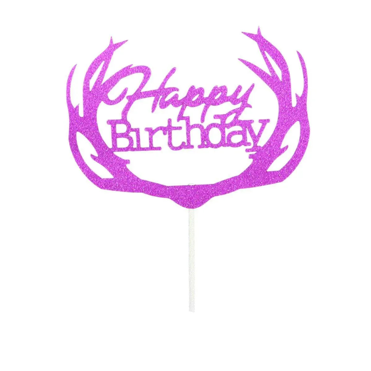 Happy Birthday Cake Topper Colour Printed Acrylic Party Decorations - Rose Red-Deer V528-DEER-ROSERED-232210