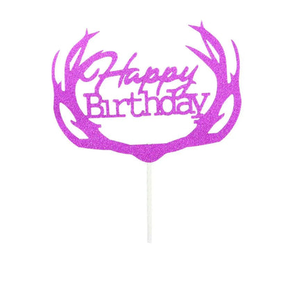 Happy Birthday Cake Topper Colour Printed Acrylic Party Decorations - Rose Red-Deer V528-DEER-ROSERED-232210