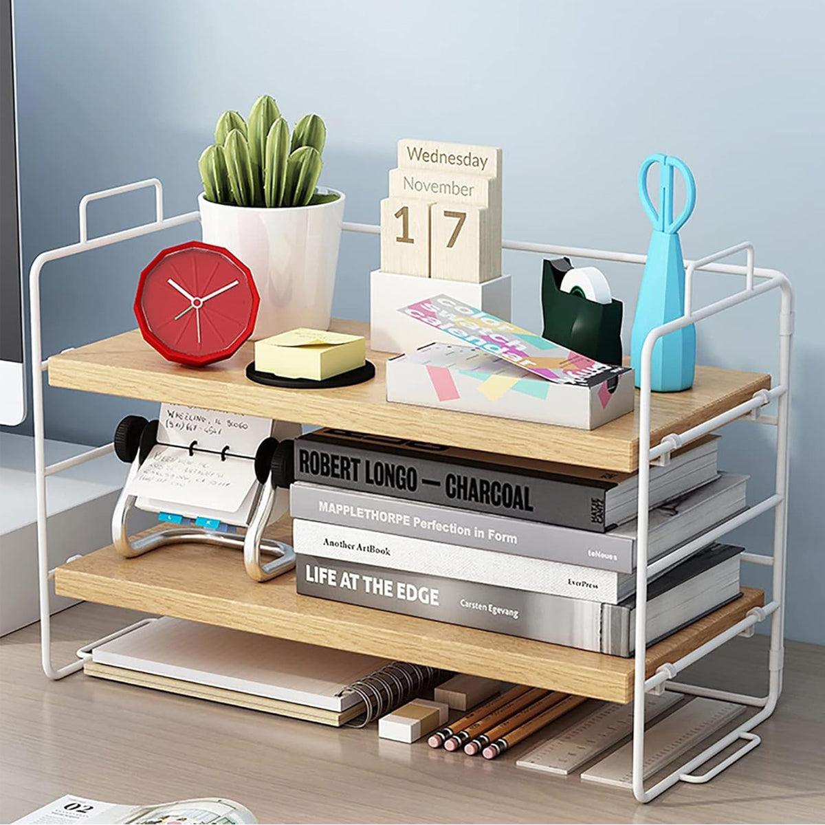 Double Layer Storage Shelf Desktop Organizer Cosmetics Stationery Rack for Desk V528-DESKTOP-SHELVING-2-417587