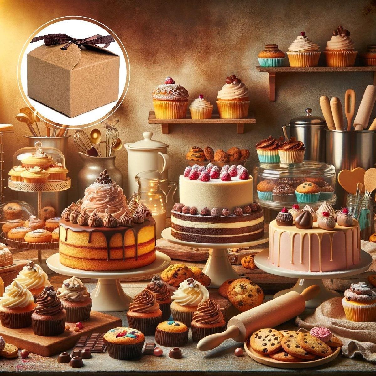Premium Bakery Boxes: Elegant & Durable Cake Packaging - Multi-Color Options - Kraft V528-DESSERT-BOX-BROWN-50PCS-731254