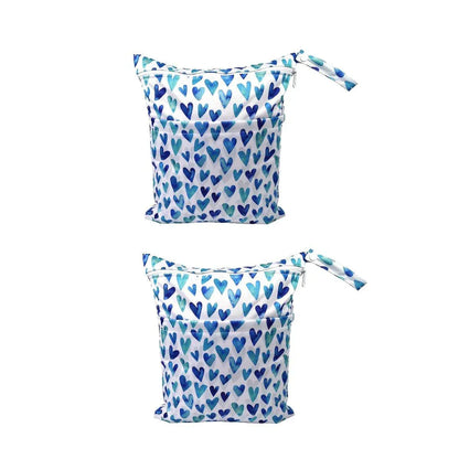 2PCS Cartoon Printed Diaper Bag Double Zipper Washable Storage Organizer - Blue Heart V528-DIAPER-BAG-2PCS-BLUE-HEART-678152