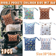 2PCS Cartoon Printed Diaper Bag Double Zipper Washable Storage Organizer - Blue Heart V528-DIAPER-BAG-2PCS-BLUE-HEART-678152