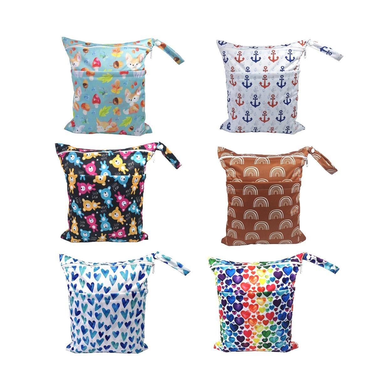 2PCS Cartoon Printed Diaper Bag Double Zipper Washable Storage Organizer - Blue Heart V528-DIAPER-BAG-2PCS-BLUE-HEART-678152