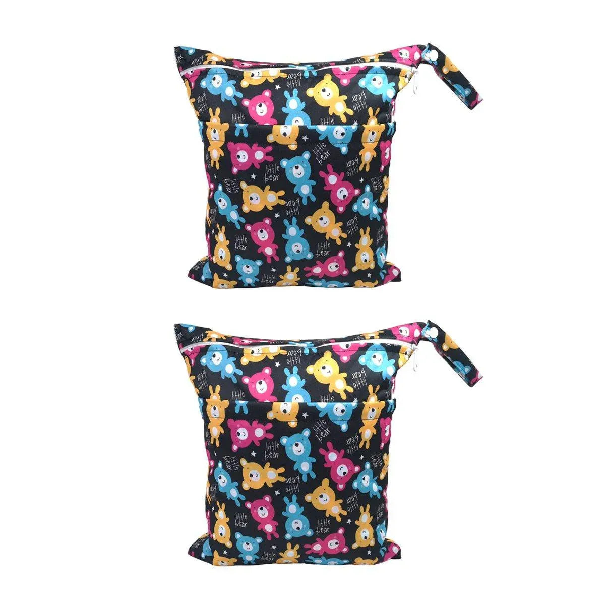 2PCS Cartoon Printed Diaper Bag Double Zipper Washable Storage Organizer - Blue Heart V528-DIAPER-BAG-2PCS-BLUE-HEART-678152