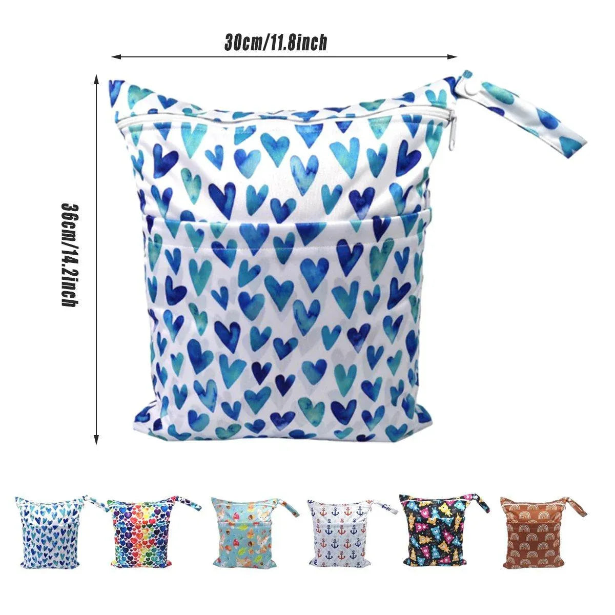 2PCS Cartoon Printed Diaper Bag Double Zipper Washable Storage Organizer - Colour Heart V528-DIAPER-BAG-2PCS-COLOR-HEART-367548