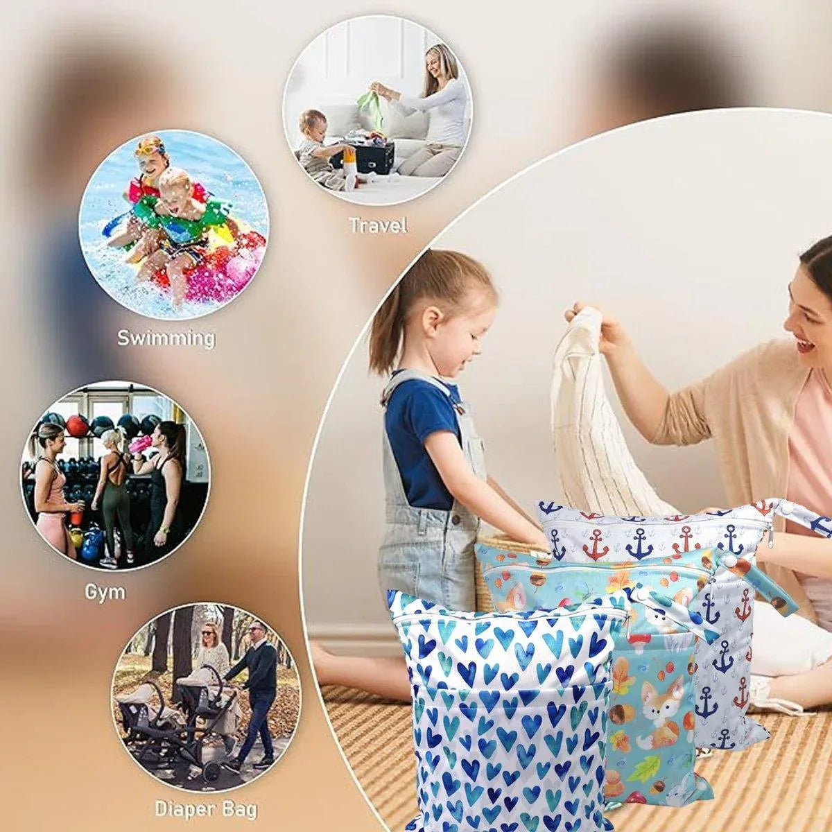 2PCS Cartoon Printed Diaper Bag Double Zipper Washable Storage Organizer - Fox Cone V528-DIAPER-BAG-2PCS-FOX-CONE-842850