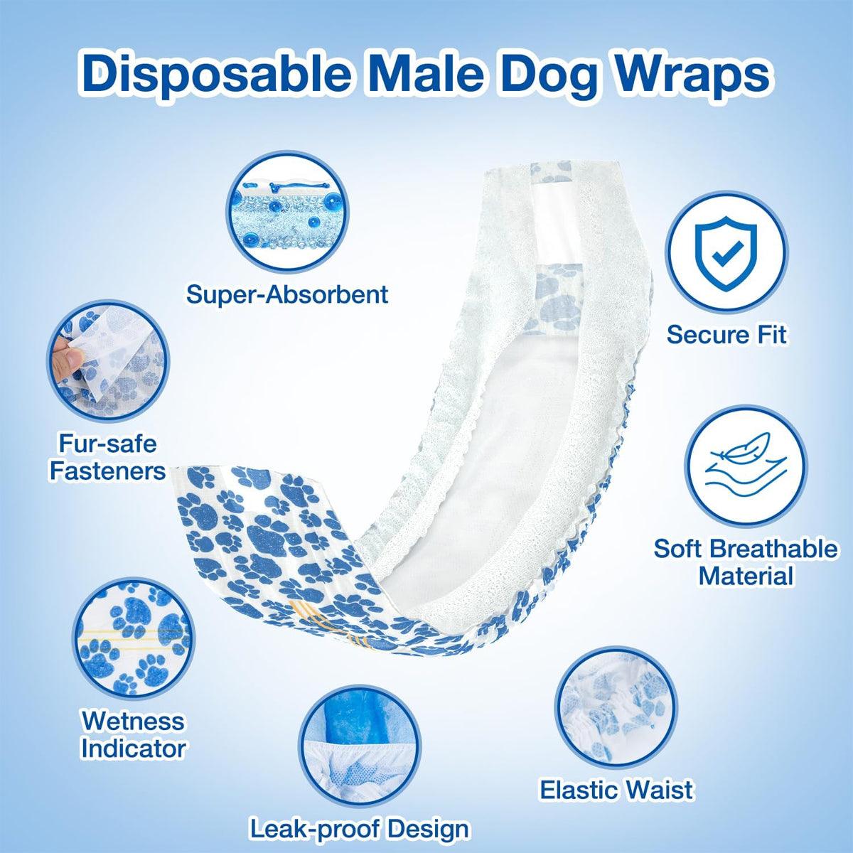 Male Disposable Dog Diapers Leakproof Breathable with Colour Indicator - L 63-81cm V528-DIAPERS-MALE-L-129133