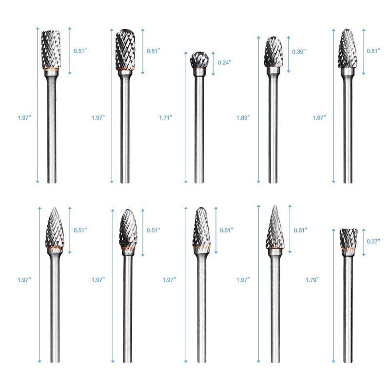 10Pcs Tungsten Steel Carbide 6mm Rotary Burr Set for Die Grinder V528-DIEGRINDERBIT-825231
