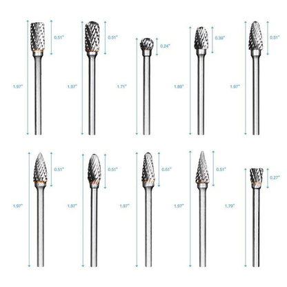 10Pcs Tungsten Steel Carbide 6mm Rotary Burr Set for Die Grinder V528-DIEGRINDERBIT-825231