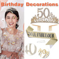 50th Birthday Gold Party Set Hairband Crown Sash Belt Ceremonial Accessory Kit V528-DIGITAL-CROWN-GOLD-50-600569