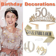 50th Birthday Gold Party Set Hairband Crown Sash Belt Ceremonial Accessory Kit V528-DIGITAL-CROWN-GOLD-50-600569