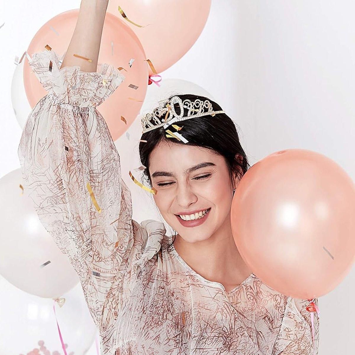 50th Birthday Gold Party Set Hairband Crown Sash Belt Ceremonial Accessory Kit V528-DIGITAL-CROWN-GOLD-50-600569