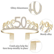 50th Birthday Gold Party Set Hairband Crown Sash Belt Ceremonial Accessory Kit V528-DIGITAL-CROWN-GOLD-50-600569