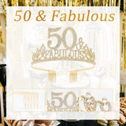50th Birthday Gold Party Set Hairband Crown Sash Belt Ceremonial Accessory Kit V528-DIGITAL-CROWN-GOLD-50-600569