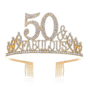 50th Birthday Gold Party Set Hairband Crown Sash Belt Ceremonial Accessory Kit V528-DIGITAL-CROWN-GOLD-50-600569