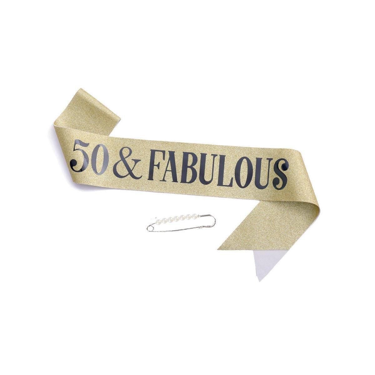 50th Birthday Gold Party Set Hairband Crown Sash Belt Ceremonial Accessory Kit V528-DIGITAL-CROWN-GOLD-50-600569