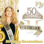 50th Birthday Gold Party Set Hairband Crown Sash Belt Ceremonial Accessory Kit V528-DIGITAL-CROWN-GOLD-50-600569