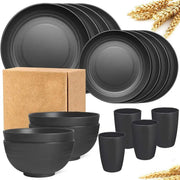 16PCS Eco-Friendly Wheat Straw Portable Tableware Set with Plate Bowl Cup V528-DINNERWARE-BLACK-16PCS-930859