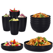16PCS Eco-Friendly Wheat Straw Portable Tableware Set with Plate Bowl Cup V528-DINNERWARE-BLACK-16PCS-930859