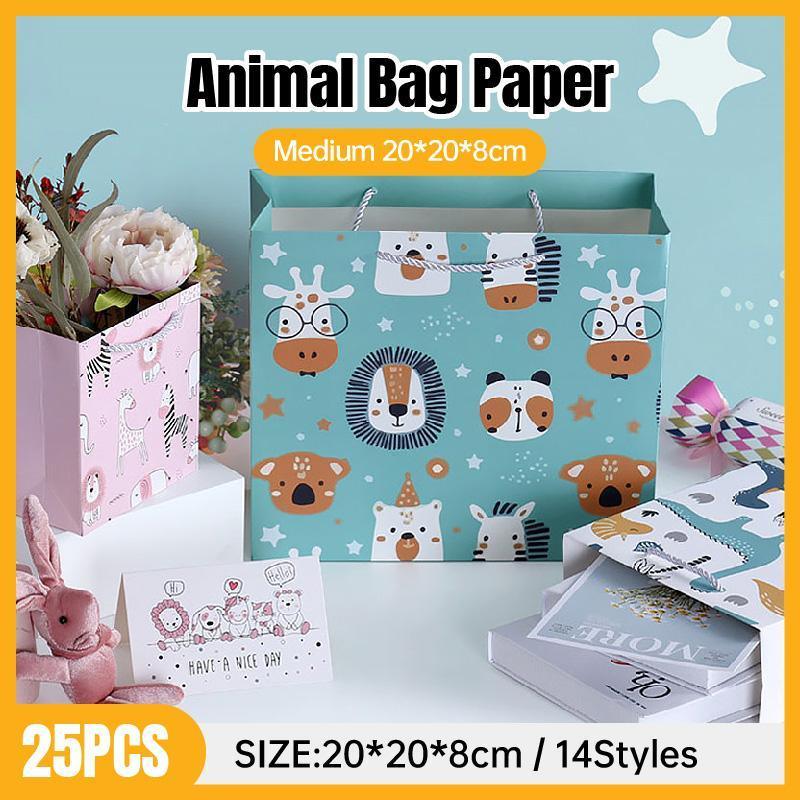 25x Creative Cartoon Animal Gift Bags Cute Birthday Party Favors Tote Paper Bags - Dinosaur-Paradise-25pcs-M V528-DINOSAUR-PARADISE-25PCS-M-850105