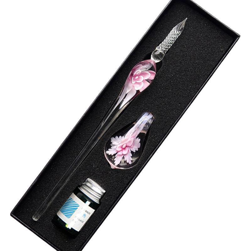 Crystal Flower Glass Dipping Dip Pen Writing Set Gift Pack Fountain Calligraphy - Blue V528-DIPPINGPENSET-BLUE-201413