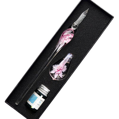 Crystal Flower Glass Dipping Dip Pen Writing Set Gift Pack Fountain Calligraphy - Blue V528-DIPPINGPENSET-BLUE-201413