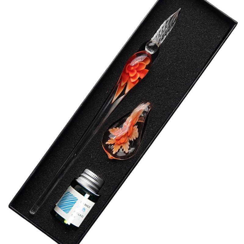 Crystal Flower Glass Dipping Dip Pen Writing Set Gift Pack Fountain Calligraphy - Blue V528-DIPPINGPENSET-BLUE-201413