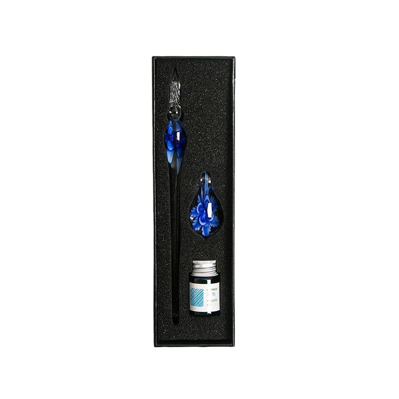 Crystal Flower Glass Dipping Dip Pen Writing Set Gift Pack Fountain Calligraphy - Blue V528-DIPPINGPENSET-BLUE-201413