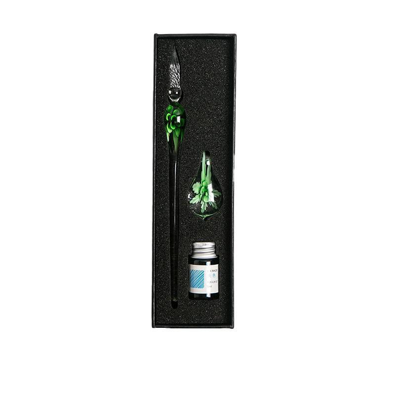 Crystal Flower Glass Dipping Dip Pen Writing Set Gift Pack Fountain Calligraphy - Blue V528-DIPPINGPENSET-BLUE-201413