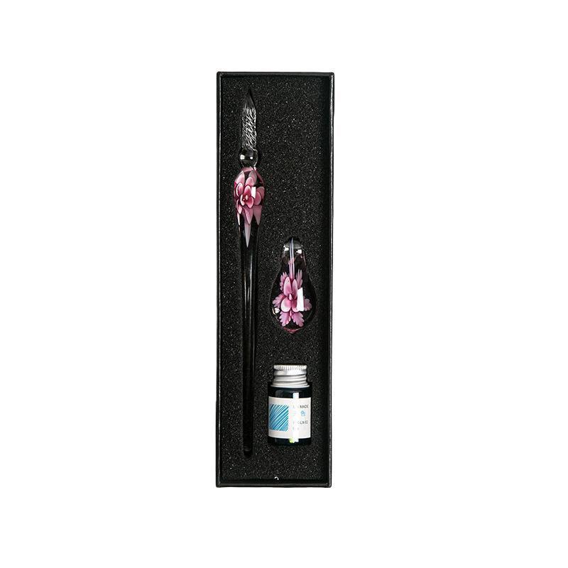 Crystal Flower Glass Dipping Dip Pen Writing Set Gift Pack Fountain Calligraphy - Blue V528-DIPPINGPENSET-BLUE-201413