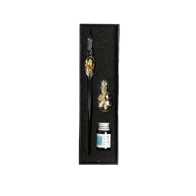 Crystal Flower Glass Dipping Dip Pen Writing Set Gift Pack Fountain Calligraphy - Blue V528-DIPPINGPENSET-BLUE-201413