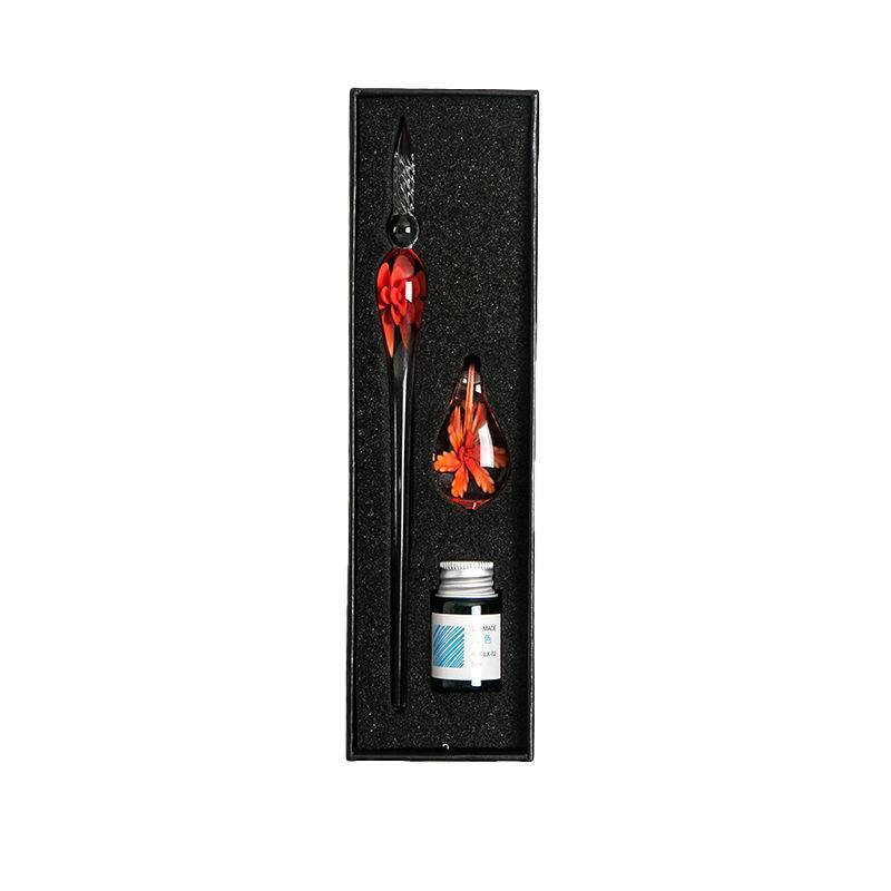 Crystal Flower Glass Dipping Dip Pen Writing Set Gift Pack Fountain Calligraphy - Blue V528-DIPPINGPENSET-BLUE-201413