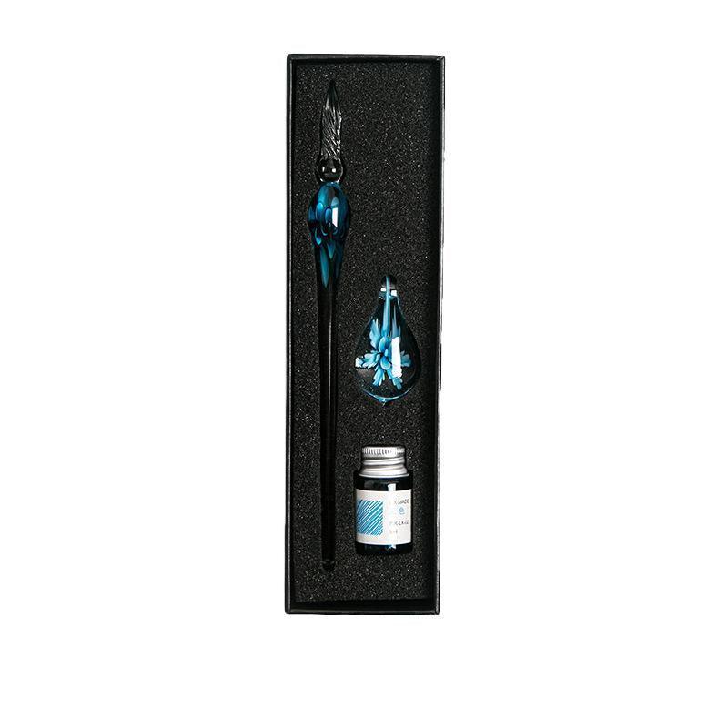 Crystal Flower Glass Dipping Dip Pen Writing Set Gift Pack Fountain Calligraphy - Sky Blue V528-DIPPINGPENSET-SKYBLUE-443121