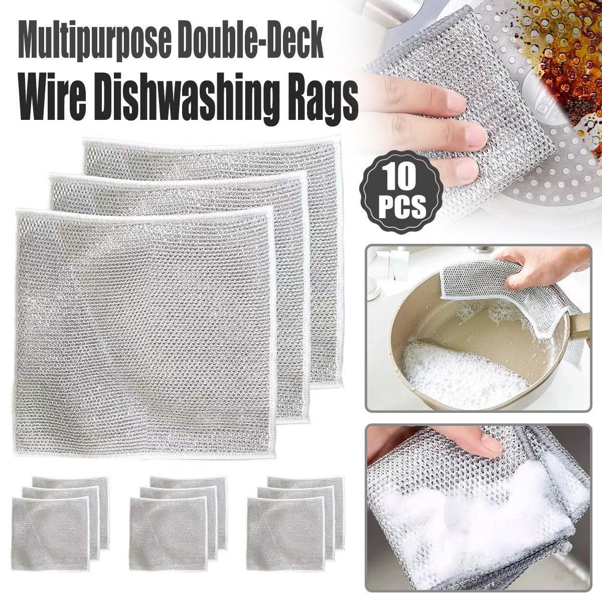 10PCS Double Layer Dishcloth Non-stick Oil Kitchen Cleaning Cloth Metal Fiber V528-DISHCLOTH-10PCS-301239