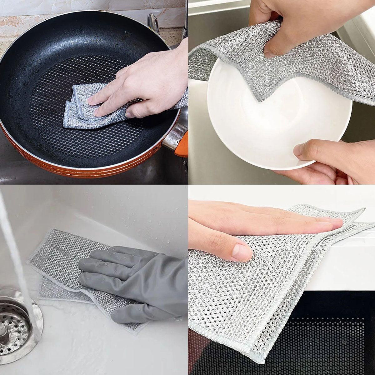 10PCS Double Layer Dishcloth Non-stick Oil Kitchen Cleaning Cloth Metal Fiber V528-DISHCLOTH-10PCS-301239