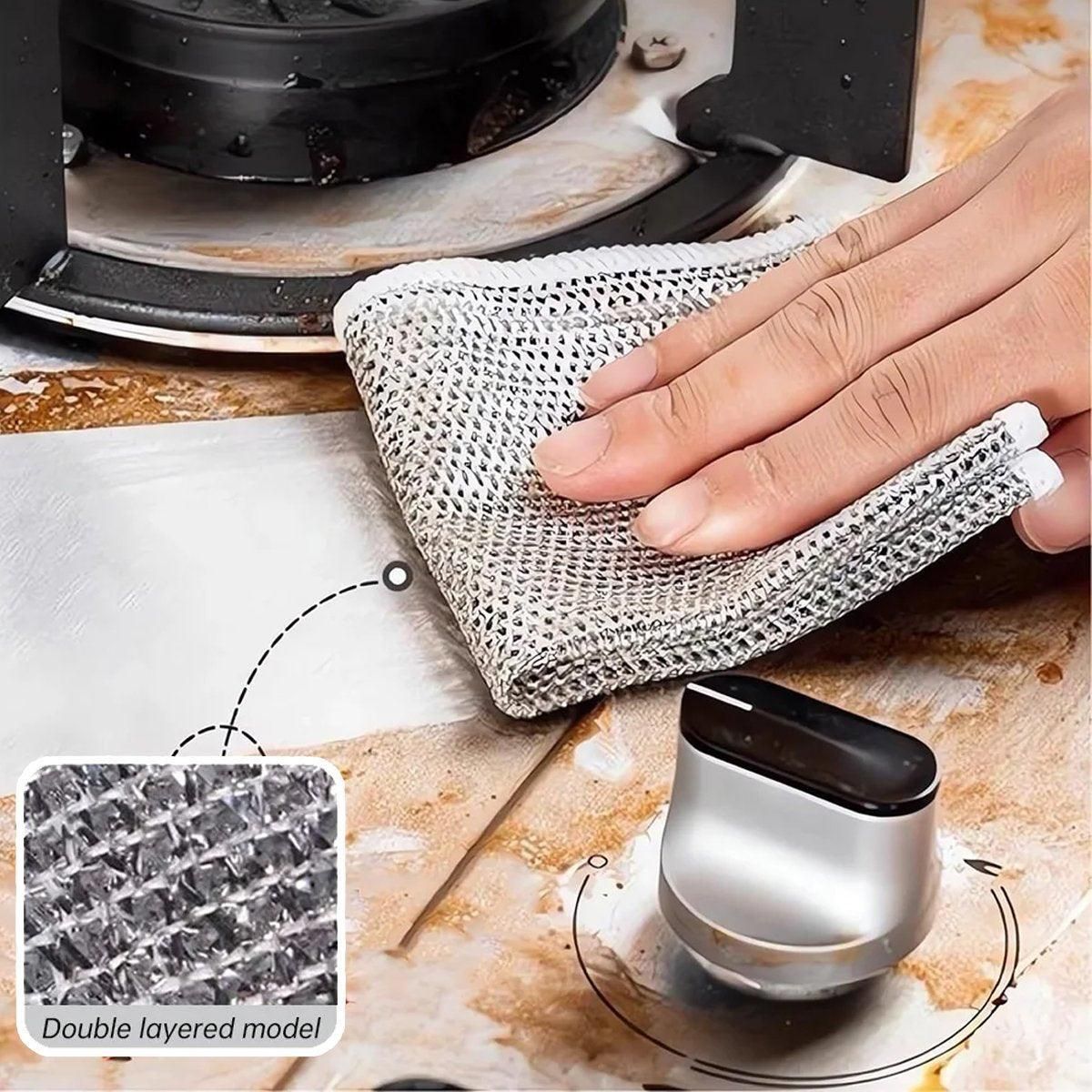 10PCS Double Layer Dishcloth Non-stick Oil Kitchen Cleaning Cloth Metal Fiber V528-DISHCLOTH-10PCS-301239