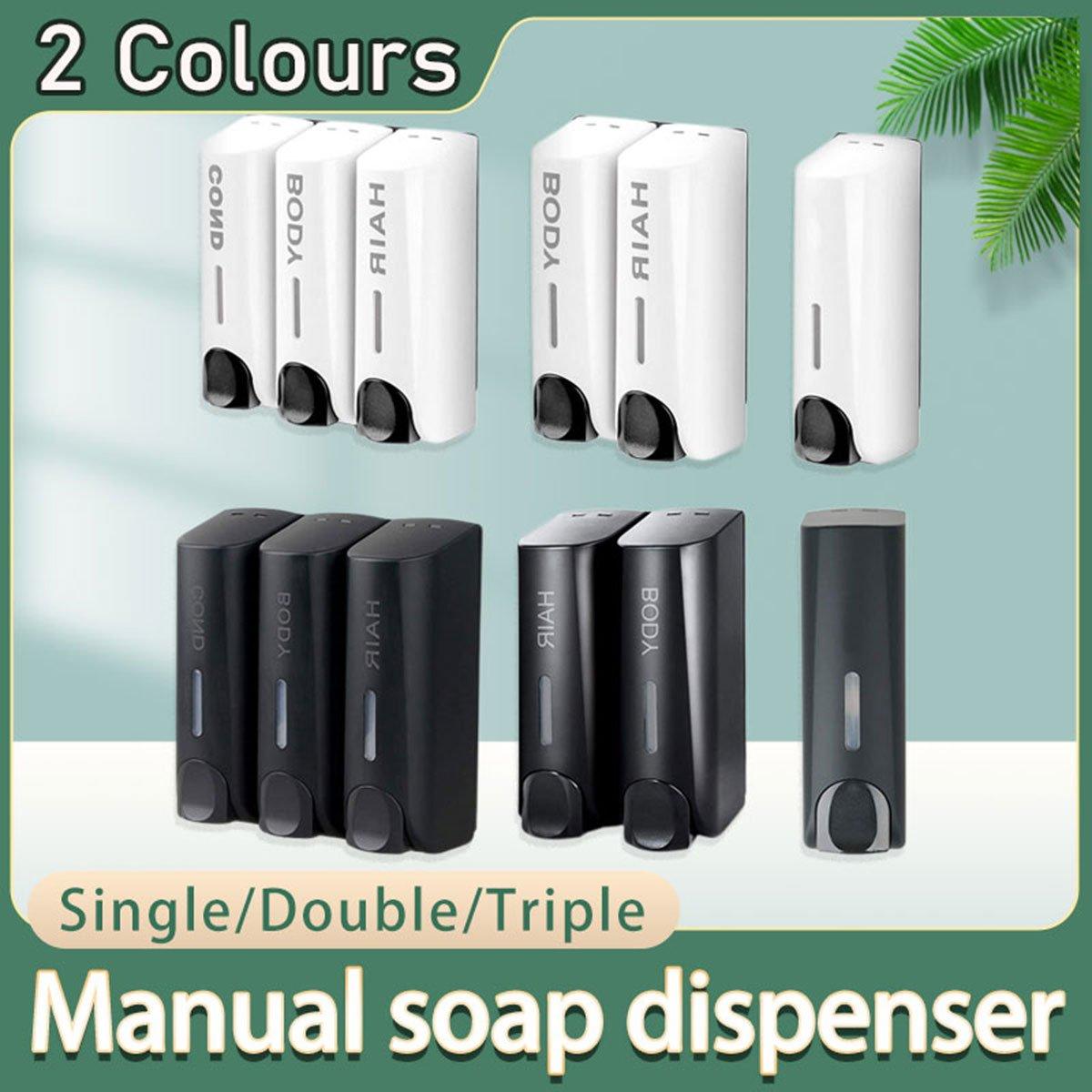 Hotel Wall Mounted Soap Dispenser Bathroom Shampoo Shower Gel Hand Soap Box - Black-Double V528-DISPENSER-BLACK-DOUBLE-968716